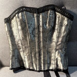 Elegant Black and Gold Brocade Corset Top